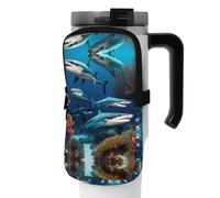 WANLON Submarine Shark Coral - Bolsa de accesorios versátil para botella deportiva, ideal para caminar, senderismo, yoga, gimnasio, resistente al agua y a prueba de golpes, Black, S, Soporte para