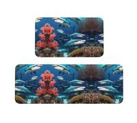Wanlon Submarine Shark Coral - Juego de 2 alfombrillas para cocina, cómodas con diseño de fregadero de granja, decoración ideal para el hogar, alfombras de lavandería de pie