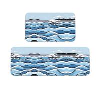 Wanlon Waves Lapping At The Rocks - Juego de 2 alfombrillas de cocina, cómodas con diseño de fregadero de granja, decoración ideal para el hogar, alfombras de lavandería de pie