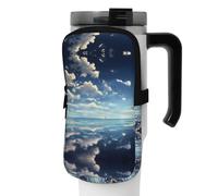 WANLON White Clouds Over The Sea - Bolsa de accesorios versátil para botella deportiva, ideal para caminar, senderismo, yoga, gimnasio, resistente al agua y a prueba de golpes, Black, S, Soporte para