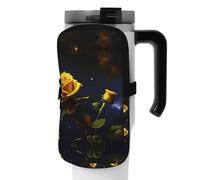 WANLON Yellow Roses Starry Night - Bolsa de accesorios versátil para botella deportiva, ideal para caminar, senderismo, yoga, gimnasio, resistente al agua y a prueba de golpes, Black, M, Soporte para