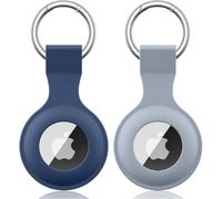 Wanme 2 fundas para Apple AirTag colgante con llavero, funda de silicona portátil AirTags para Apple AirTag Case Tracker (azul marino y gris azulado)