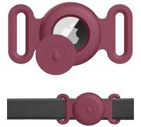 Wanme Funda de Silicona Apple Airtag, AirTag Perros Funda Collar, Protector de Collar para Gatos Airtag, Funda Protectora Impermeable Antipérdida para Collar Rastreador de Mascotas GPS, Vino Tinto