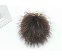 WanMing Pompones de Piel esponjosa de 15 cm con Correa de Cuero Natural, Llavero, Anillo Colgante para Mujer