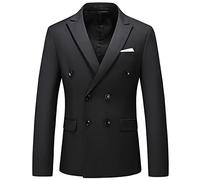WANMN Abrigo de Chaqueta de Traje Cruzado de Color sólido Casual de Negocios para Hombre, Negro, L