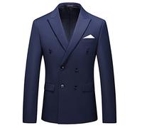 WANMN Chaqueta de Traje Casual de Negocios de Color sólido con Doble Botonadura para Hombre, Azul Marino, XXL