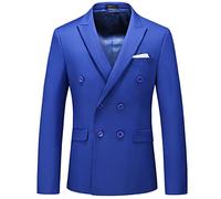 WANMN Chaqueta de Traje Casual de Negocios de Color sólido con Doble Botonadura para Hombre, Azul Real, XXL