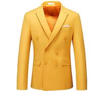 WANMN Chaqueta de Traje de Doble Botonadura de Color sólido Informal de Negocios para Hombre, Amarillo, XXL