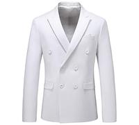WANMN Chaqueta de Traje de Doble Botonadura de Color sólido Informal de Negocios para Hombre, Blanco, 3XL