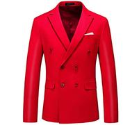 WANMN Chaqueta de Traje de Doble Botonadura de Color sólido Informal de Negocios para Hombre, Rojo, 3XL