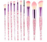 Wanmu Juego de 10 brochas de maquillaje de cristal con purpurina, kit profesional de brochas de mezcla de cosméticos esenciales para mujeres y niñas, base líquida, corrector, sombras de ojos