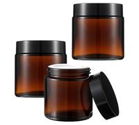 Wanmu Pack De 3 Tarros De Cristal Tarro Vacío De Cristal Ámbar De 100 ml Tarros De Crema Tarros De Crema Tarros De Ungüento Envases De Cosméticos De Vidrio Marrón Envases De Crema Para Cosméticos
