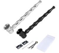 WANNTO Juego de 2 Pipas de Fumar de Aleación de Aluminio - Diseño de Bambú Desmontable con 10 Filtros, Cepillo de Limpieza, Herramienta Multifunción y Caja de Almacenamiento - Boquilla Larga para Humo