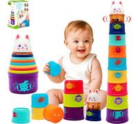 Wanonoo Juguetes Apilables Bebé 6-18 Meses, 9 Piezas Vasos Apilables de Colores, Juego Montessori para Niños 1-3 Años, Apilar y Anidar, Regalo Educativo