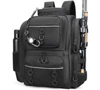 WANOON Mochila de Aparejos de Pesca con Soportes para caña (bandejas no Incluidas), Soporte para Botellas, Bolsa de Pesca Grande Resistente al Agua, Equipo y Equipo de Pesca, Black, 42L US, Sin Caja