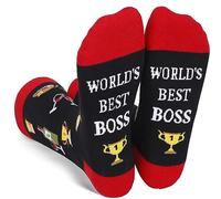 Wansruee Calcetines de algodón novedosos con bonitos trofeos impresos, regalos para Boss Hunsband World's Best Boss Calcetines con frases divertidas, El mejor jefe del mundo, Talla única