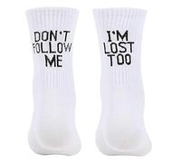 Wansruee Calcetines divertidos con texto en inglés "Don't Follow Me I'm Lost Too", 2 pares, blanco, Talla única