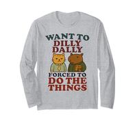 Want To Dilly Dally Funny Procrastination Cat y Capibara Manga Larga