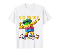 Want To See MY Six Pack Funny Blocks Bricks Master Builder Camiseta gráfica económica, Hombre, Blanco, L