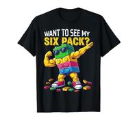 Want To See MY Six Pack Funny Blocks Bricks Master Builder Camiseta gráfica económica, Hombre, Negro, S
