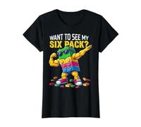 Want To See MY Six Pack Funny Blocks Bricks Master Builder Camiseta gráfica económica, Mujer, Negro, XL