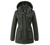 Wantdo Abrigo Cálido Invierno Chaqueta Acolchada a Prueba de Viento Chaqueta Longitud Media Ajustado Abrigo Delgado con Cinturón Mujeres Verde Militar XX-Large