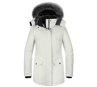 Wantdo Abrigo de Invierno Cálido para Mujer Chaqueta Abrigada a Prueba de Viento para Exteriores Chaqueta Acolchada de Algodón Parka Clásica Larga Gruesa Blanco Grisáceo XL