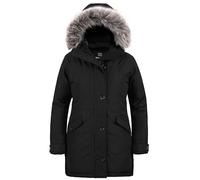 Wantdo Abrigo de plumón para mujer Chaqueta cortaviento de invierno con capucha de piel desmontable para caminar y trabajar Negro 52-54