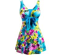Wantdo Bañador Talla Grande Cuello en V Cintura Alta Falda Traje de Baño Push up una Pieza con Pantalones Cortos para Mujer Turquesa 56-58