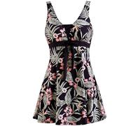 Wantdo Bañador Talla Grande Cuello en V Cintura Alta Falda Traje de Baño Push up una Pieza con Pantalones Cortos para Mujer Flor de Begonia 2 48-50