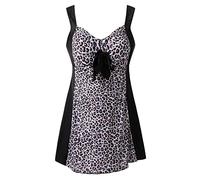 Wantdo Bañador Talla Grande Efecto Vientre Plano Bañador Natacion El Verano una Pieza Traje de Bano El Mar y La Playa Cintura Alta Falda para Mujer Leopardo Negro 56-58