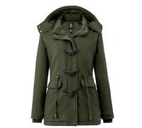 Wantdo Chaqueta Acolchada a Prueba de Viento Parka Casual Militar Exteriores Chaqueta Longitud Media Ajustado Parka de Moda Slim Fit Mujeres Verde Militar Medium