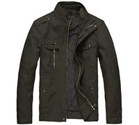Wantdo Chaqueta de Algodón Casual Chaqueta Cuello Alto Sahariana Chaqueta de Aviador Invierno Chaqueta Fina Joven Hombre Verde Militar 3X-Large