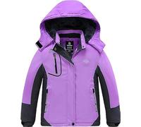 Wantdo Chaqueta de Esquí Chaqueta de Alpinismo Cortavientos Parka de Tela Gruesa Suave Impermeable Parka de Camping Impermeable Chaqueta de Viaje Multibolsillos con Cremallera Niñas Morado 128-134