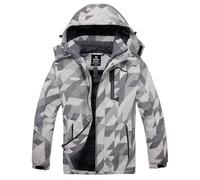 Wantdo Chaqueta de Esquí de Montaña para Hombre Abrigo de Invierno Impermeable con Capucha Cazadora de Snowboard Cálida Chaqueta al Aire Libre Antiviento Hombres Flora Negra y Blanca L