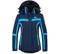 Wantdo Chaqueta de Montaña Esquí Chaqueta Impermeable Cálida Aislada con Vellón Parka con Capucha de Nieve Invierno Abrigo para Exteriores Snowboard para Mujer Azul Oscuro M