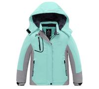 Wantdo Chaquetas de Esquí Impermeable Montaña Abrigo Snowboard para Exteriores Parka de Nieve con Capucha Chaqueta Aislada con Vellón Cálida Invierno para Niñas Verde Menta con Gris 116-122