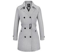 Wantdo Gabardina de Doble Botonadura Clásico para Mujer con Cinturón Trench Abrigo con Cierre de Botones Antiviento Chaqueta con Agente Impermeable Silm Fit Solapa Cuadrícula en Blanco y Negro 38