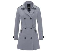 Wantdo Gabardina de Doble Botonadura Clásico para Mujer con Cinturón Trench Abrigo con Cierre de Botones Antiviento Chaqueta con Agente Impermeable Silm Fit Solapa Cáñamo gris S