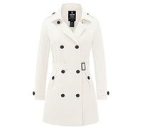 Wantdo Gabardina de Doble Botonadura Clásico para Mujer con Cinturón Trench Abrigo con Cierre de Botones Antiviento Chaqueta con Agente Impermeable Silm Fit Solapa Blanco XL