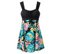 Wantdo Traje de Baño de Cintura Alta Falda de Verano Traje de Baño de Una Pieza Elegante Una Pieza para El Mar y La Playa Vestido Floral para Mujer Gloria de la Mañana 48-50