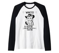 Wanted for Rootin Most Definitely Tootin Cowboy Cat Farting Camiseta Manga Raglan