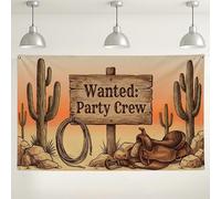 Wanted Party Crew - Telón de fondo con temática occidental, decoraciones rústicas de escena del desierto para fotografía, suministros de fiesta de vaquero vintage para eventos en interiores y