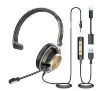 Wantek 881F Auriculares Mono con micrófono y cancelación de Ruido USB A de 3,5 mm, Conector Tipo C a A, Adaptador para Centro de Llamadas en línea, conferencias, Ordenadores, portátiles, tabletas,