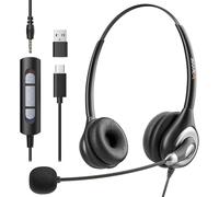 Wantek Auriculares 602N, Auriculares estereofónicos 3.5mm/Tipo-C/USB con función de reducción de Ruido del micrófono, para computadoras portátiles en centros de Llamadas
