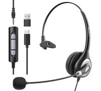 Wantek Auriculares con micrófono 601N, Auriculares 3.5mm/Type-C/USB para reuniones de Equipos de teléfonos Inteligentes de tabletas de computadoras portátiles