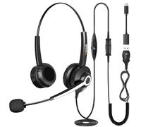 Wantek Auriculares con Micrófono USB - Cascos con Microfono para pc Oficina Zoom Skype Laptop Centro de Llamadas Equipos Ordenador Personal - conexión USB A/Tipo C