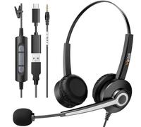 Wantek Auriculares estéreo, con Cable, USB-A, micrófono con cancelación de Ruido, Comodidad Durante Todo el día, USB-A: PC/Mac o teléfono móvil Mediante Equipos de conexión de 3,5 mm, Zoom y más