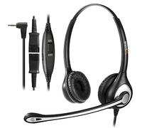 Wantek Auriculares inalámbricos de 2,5 mm para teléfono dual con micrófono de cancelación de ruido, desconexión rápida, auriculares para teléfono fijo, auriculares para llamadas telefónicas