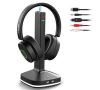 Wantek Auriculares inalámbricos para televisión, Auriculares inalámbricos de TV para Personas Mayores con estación de Carga del transmisor, sin demora de Audio, Bluetooth 5.4, Auriculares de Diadema